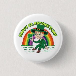 Bóton Redondo 2.54cm Toon leprechaun bonito com shamrock e arco-íris
