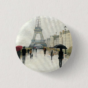 Bóton Redondo 2.54cm Torre Eiffel   Paris na chuva