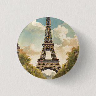 Bóton Redondo 2.54cm Torre Eiffel Paris Viagem Estilo Vintage Arte Retr