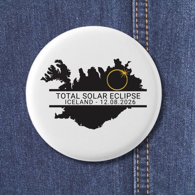 Bóton Redondo 2.54cm Total Solar Eclipse August 12 2026 – Iceland (Edit text via template if you wish to make changes)