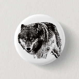 Bóton Redondo 2.54cm Trabalho de arte de Preto e Branco do Lobo Selvage