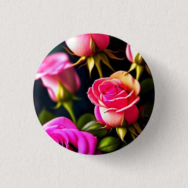 Bóton Redondo 2.54cm Trabalho de arte Digital Flores Rosa Rosa Rosa Ros (Frente)
