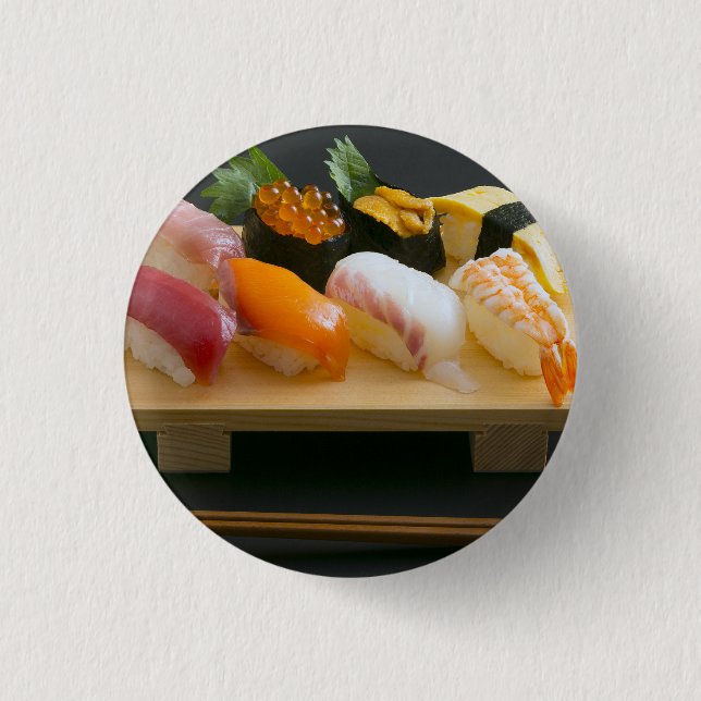 Bóton Redondo 2.54cm Traditional Nigiri Sushi Art – Pinback Button by S (Frente)