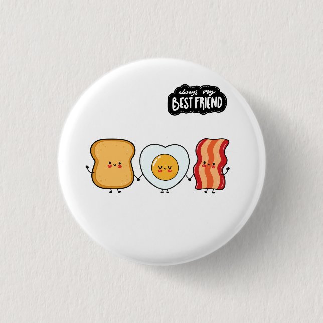 Bóton Redondo 2.54cm Trio de Melhores Amigos - Bacon Ovos e Torradas (Frente)