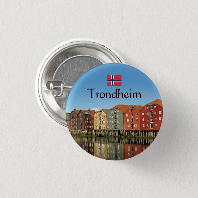 Bóton Redondo 2.54cm Trondheim Norway Souvenir (Frente & Verso)