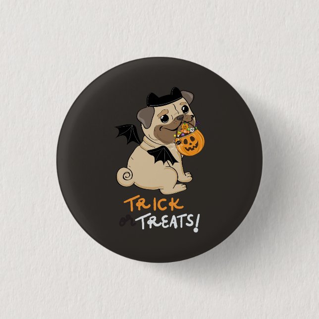 Bóton Redondo 2.54cm Truque ou Tratas Pug Costume (Frente)