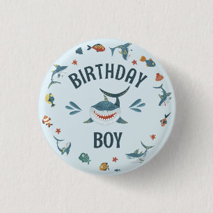 Bóton Redondo 2.54cm Tubarão Azul-Gelado Botão Menino de Aniversário