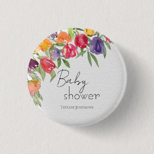 Bóton Redondo 2.54cm Tulipas de Soiree de Jardim e Chá de fraldas de Gr