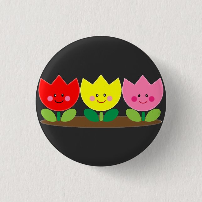 Bóton Redondo 2.54cm Tulipas Felizes Flores Arte de Jardim (Frente)