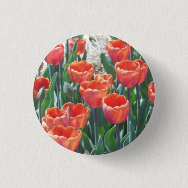 Bóton Redondo 2.54cm Tulipas Vermelhas Laranja (Frente)