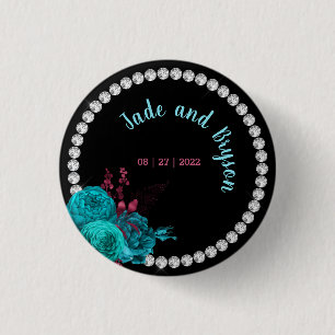 Bóton Redondo 2.54cm Turquesa Floral e o Elegante Mauve Rhinestone