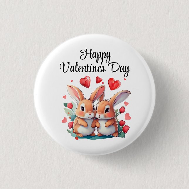 Bóton Redondo 2.54cm Um casal de coelhos engraçados de aquarela (Frente)