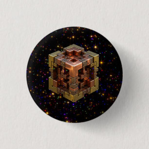 Bóton Redondo 2.54cm Um Cubo Fractal Metálico Com Explosões de Estrelas