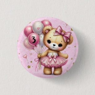 Bóton Redondo 2.54cm Urso Bailarina Rosa Balão Brilhante Aniversariante