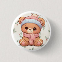 Urso de Pelúcia Kawaii Fofinho Botão de Inverno