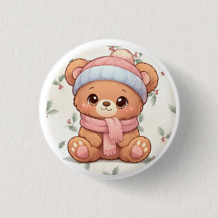 Bóton Redondo 2.54cm Urso de Pelúcia Kawaii Fofinho Botão de Inverno