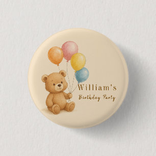 Bóton Redondo 2.54cm Urso de Teddy com Balões de Pastel Botão redondo