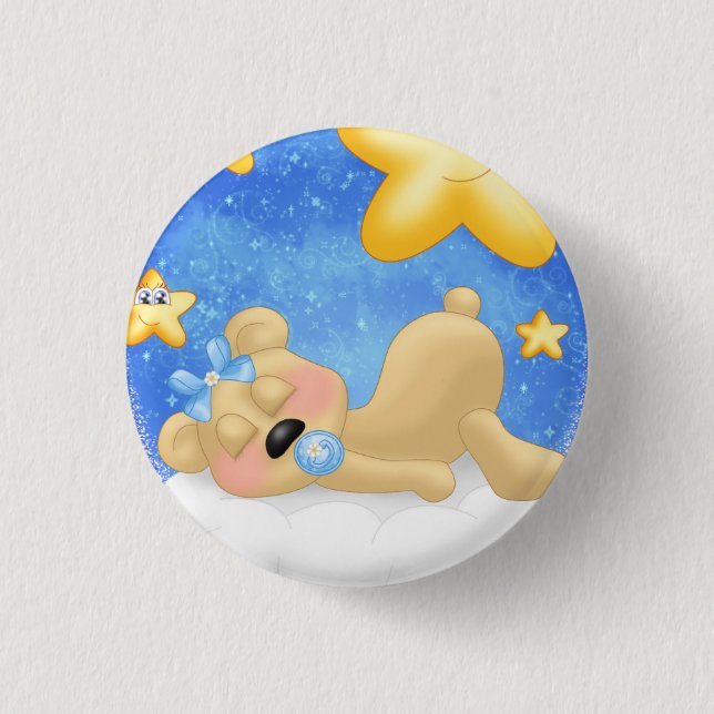 Bóton Redondo 2.54cm Urso dourado azul (Frente)