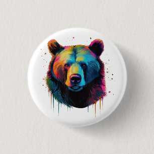 Bóton Redondo 2.54cm Urso Grizzly Aproxima Urso Cinza Grande Pop