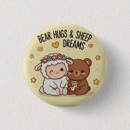 Bóton Redondo 2.54cm Urso Kawaii e Ovelha Melhores Amigos Botão de Pin 