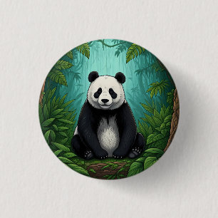 Bóton Redondo 2.54cm Urso panda sentado em uma clareira da selva