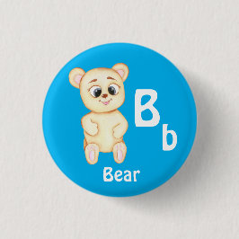 Bóton Redondo 2.54cm Urso personalize ABC: Letra B - Adicione Seu Nome
