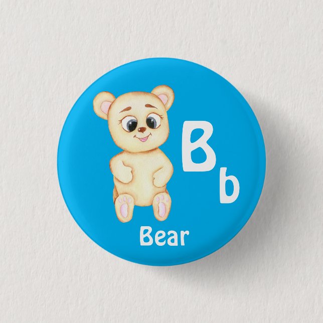 Bóton Redondo 2.54cm Urso personalize ABC: Letra B - Adicione Seu Nome (Frente)
