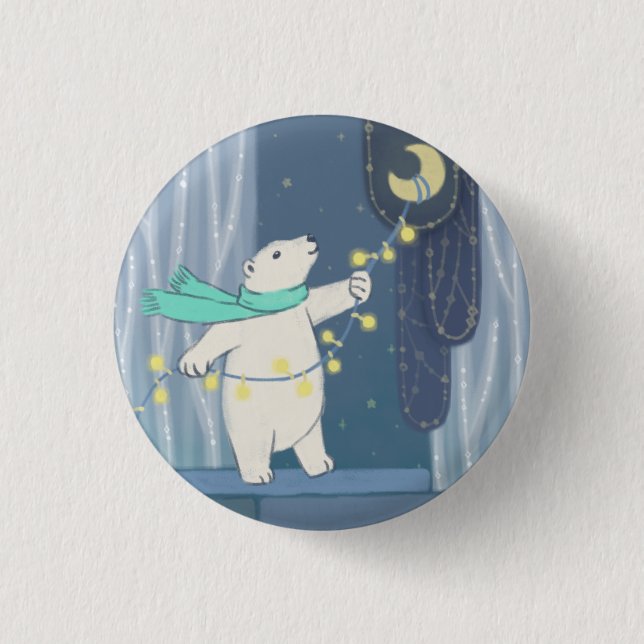 Bóton Redondo 2.54cm Urso Polar e Lua (Frente)