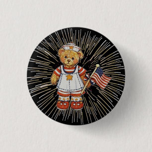 Bóton Redondo 2.54cm Urso Vintage com Fireworks Branco moderno