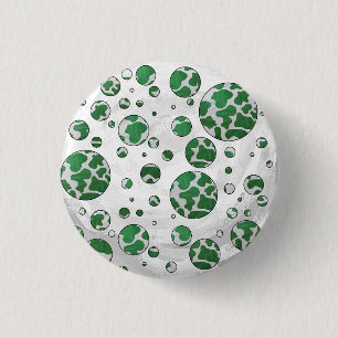 Bóton Redondo 2.54cm Vaca de bolinhas Verde e Branco Estampado