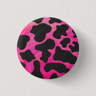 Bóton Redondo 2.54cm Vaca rosa quente e Impressão preto