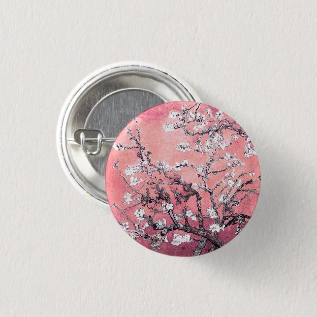 Bóton Redondo 2.54cm Van Gogh Almond Blossom cor-de-rosa (Frente & Verso)