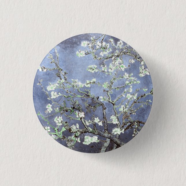 Bóton Redondo 2.54cm Van Gogh Almond Blossomo Aço Azul (Frente)