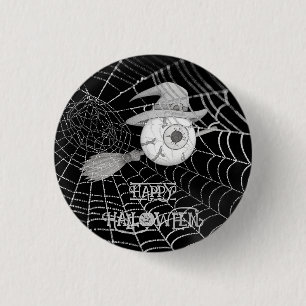 Bóton Redondo 2.54cm Vassoura-de-bruxa do Halloween, olho assustador, t