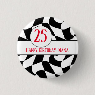 Bóton Redondo 2.54cm Verificador branco e preto, chapas de papel