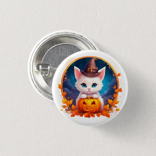 Bóton Redondo 2.54cm Vibrant cute kitten halloween  (Frente & Verso)