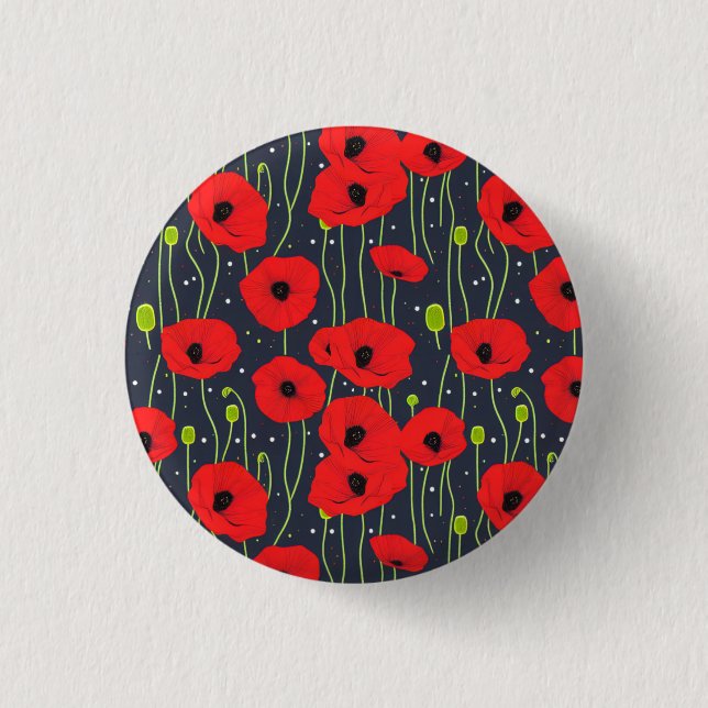 Bóton Redondo 2.54cm Vibrant Modern Red Poppies Pattern Art (Frente)