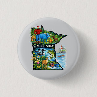 Bóton Redondo 2.54cm Vibrante Mapa do Estado de Minnesota - Paul Bunyan