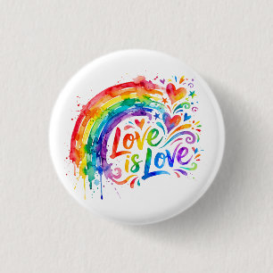 Bóton Redondo 2.54cm Vibrante Salpico de Aquarela em Arco-Íris "O Amor 