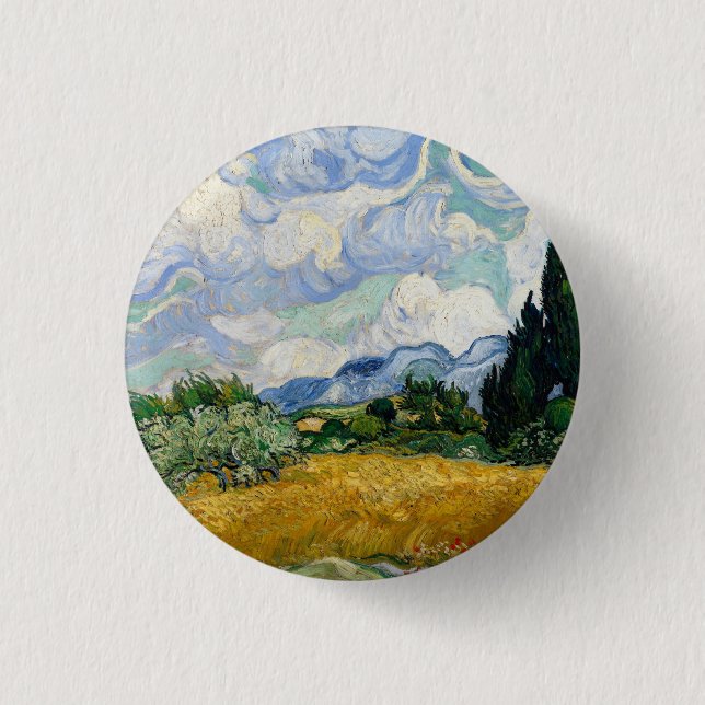 Bóton Redondo 2.54cm Vincent Van Gogh Campos De Trigo Com Cyprestes (Frente)