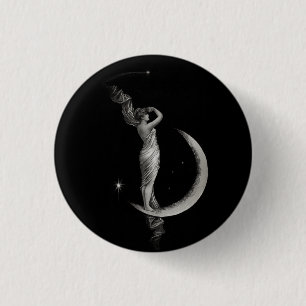 Bóton Redondo 2.54cm Vintage Art Nouveau Moon Girl
