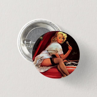 Bóton Redondo 2.54cm Vintage Gil Elvgren Retro Car Mechanic Pin Up Girl