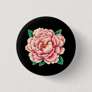Bóton Redondo 2.54cm Vintage Pink Peony Flower