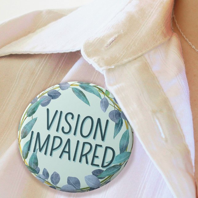 Bóton Redondo 2.54cm Visão Imparada das Folhas Botânicas Azuis Boho (Boho Blue Botanical Leaves Vision Impaired Button)