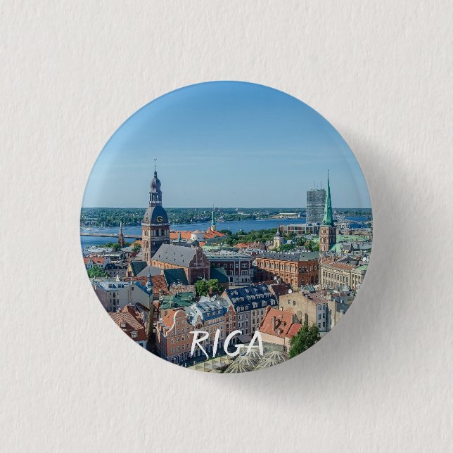 Bóton Redondo 2.54cm Vista do centro da cidade de Riga de cima (Frente)