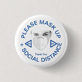 Bóton Redondo 2.54cm Vista um pino de máscara e distância social