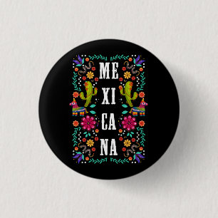 Bóton Redondo 2.54cm Viva el Mexico Proud Mexicana Símbolo Flor do Méxi