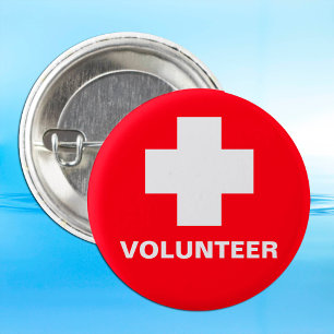 Bóton Redondo 2.54cm VOLUNTEER & First Aid, ajuda médica, ponto de inf