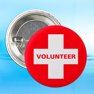 Bóton Redondo 2.54cm VOLUNTEER & First Aid, ajuda médica, ponto de inf