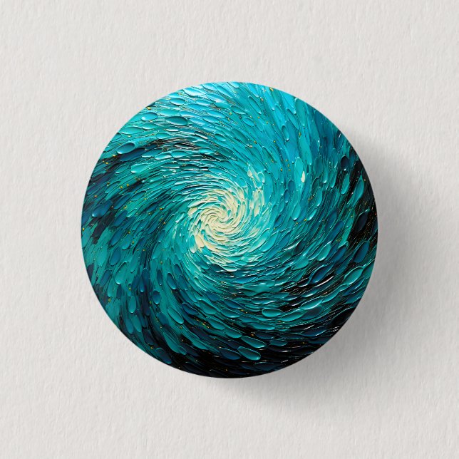 Bóton Redondo 2.54cm Vórtice Abstrato de Oceano Turquesa (Frente)